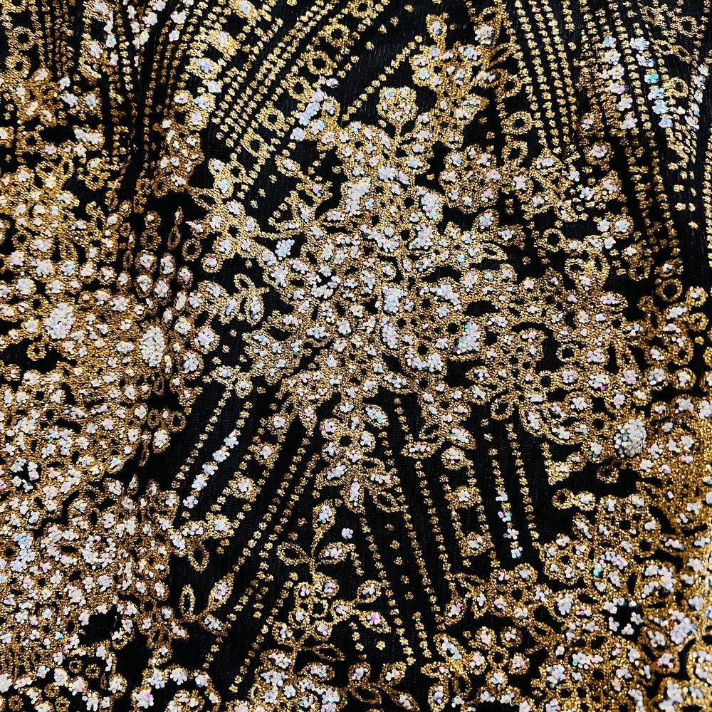 Hello Molly Dress Size XS Match Me Embellished Ruffle Open Back Black Gold - Picture 5 of 13